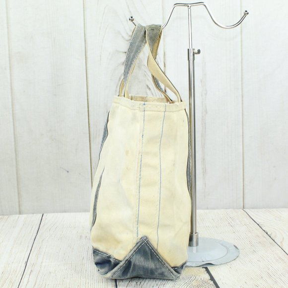 Vintage LL BEAN Boat & Tote Cream Canvas Blue Trim Tote Handbag - Picture 4 of 11